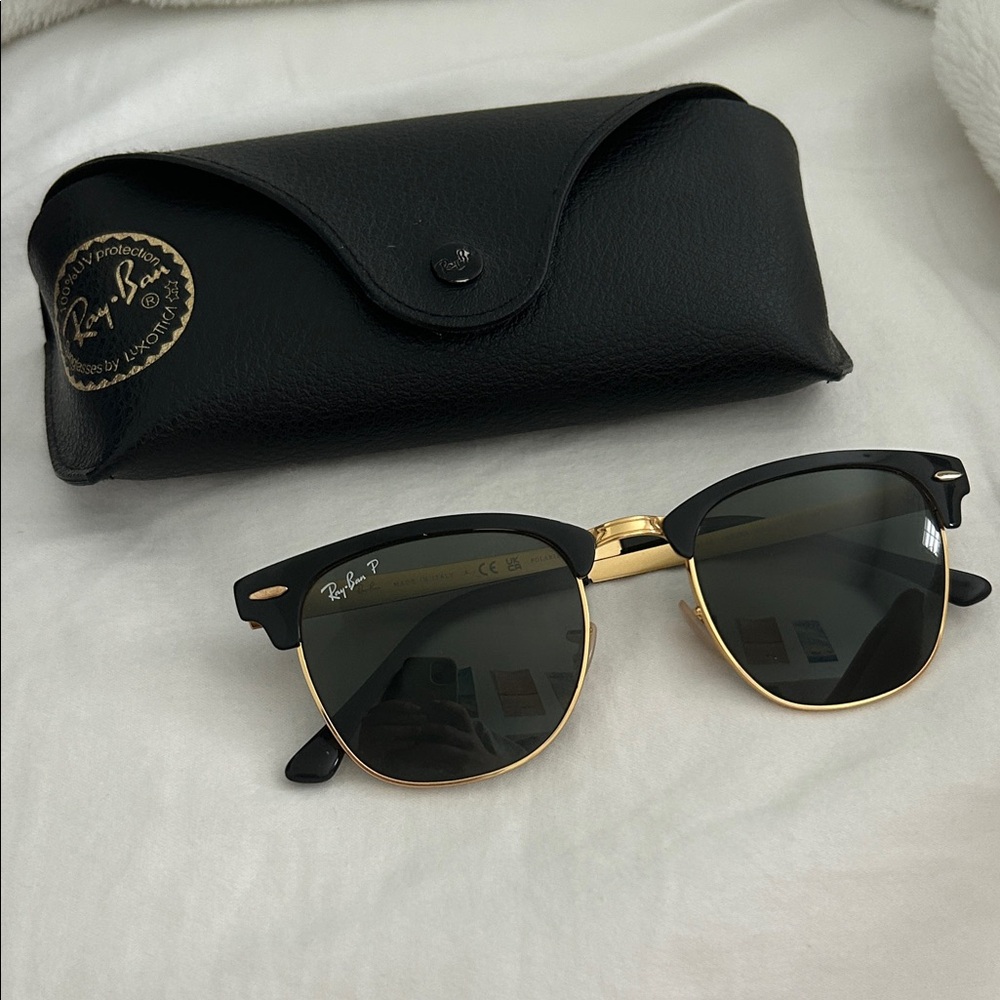 Ray-Ban RB3716 ClubMaster Sunglasses: Gold, Black & Grey Sunglasses, Polarized